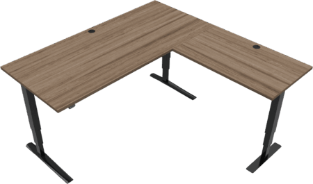 Tre-bens hæve-/sænkebord, skrivebord ZenNord Rise&Rest 180x180 65-125 cm mørk valnød/sort stel