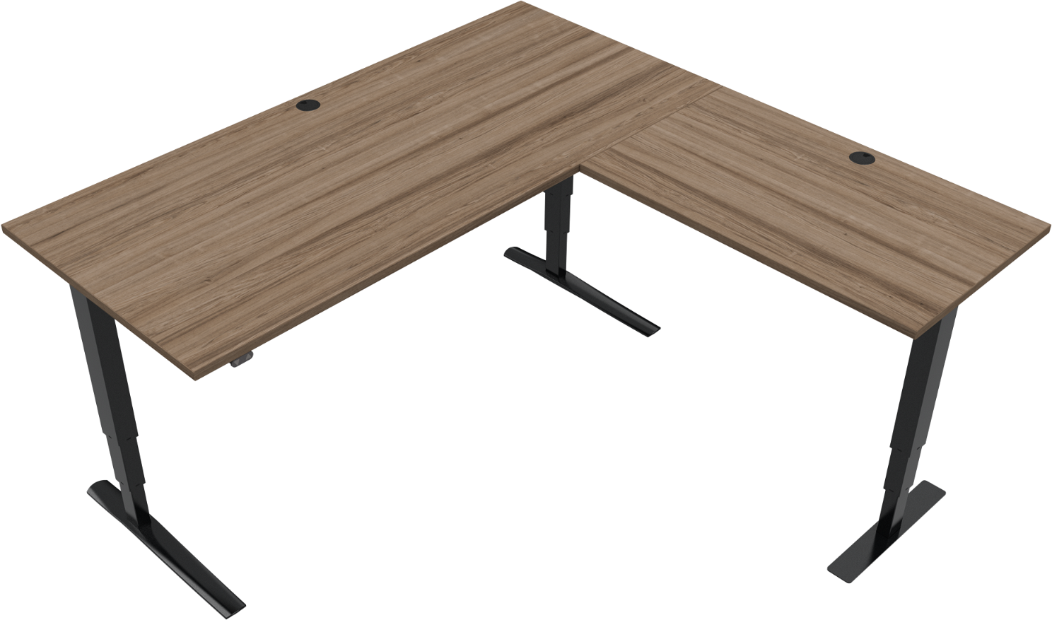 Tre-bens hæve-/sænkebord, skrivebord ZenNord Rise&Rest 180x180 65-125 cm mørk valnød/sort stel Tre-bens hæve-/sænkebord, skrivebord ZenNord Rise&Rest 180x180 65-125 cm mørk valnød/sort stel