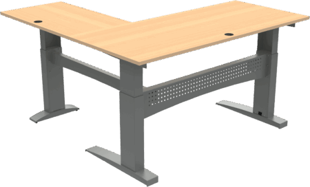 Tre-bens hæve-/sænkebord stå-skrivebord ZenNord FlexDesk firkantet 180x180 cm natur/sølv