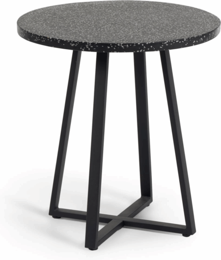 Udendørs spisebord Kave Home Tella i sort vejrbestandigt terrazzo & galvaniseret stål 70x70 cm