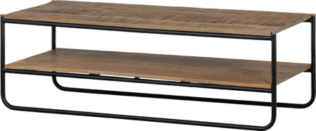 Sofabord WOOOD Rikkie natur i mangotræ og sort metal L120xD51xH40 cm - rustik industrielt loungebord