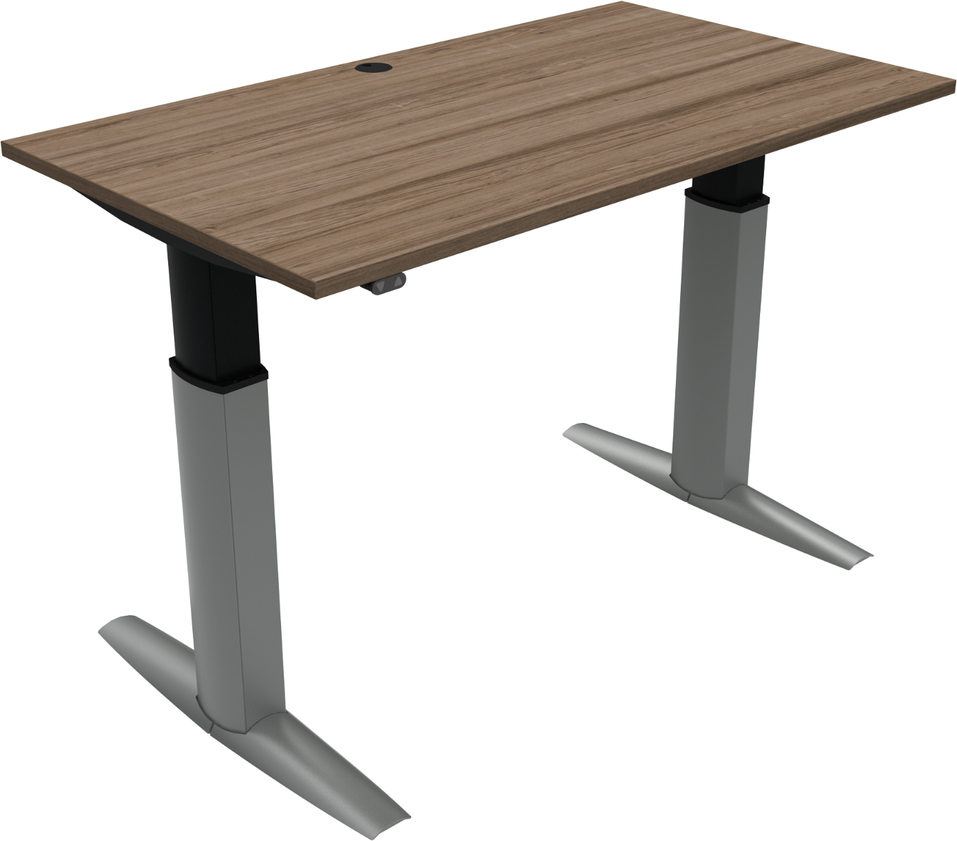 To-bens hæve-/sænkebord ZenNord ElevateLine højdejusterbart skrivebord 140x80 cm valnød/sølv 501-23 To-bens hæve-/sænkebord ZenNord ElevateLine højdejusterbart skrivebord 140x80 cm valnød/sølv 501-23