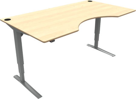 To-bens hæve-/sænkebord skrivebord ZenNord Rise&Rest 501-43 med centerudskæring 180x100 cm natur ahorn/sølv
