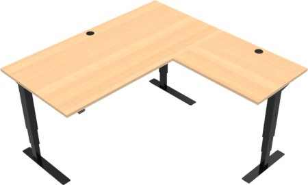 Tre-bens hæve-/sænkebord ZenNord VersaStand firkantet skrivebord natur/sort 57 - 122 cm 160x160 cm model 501-37