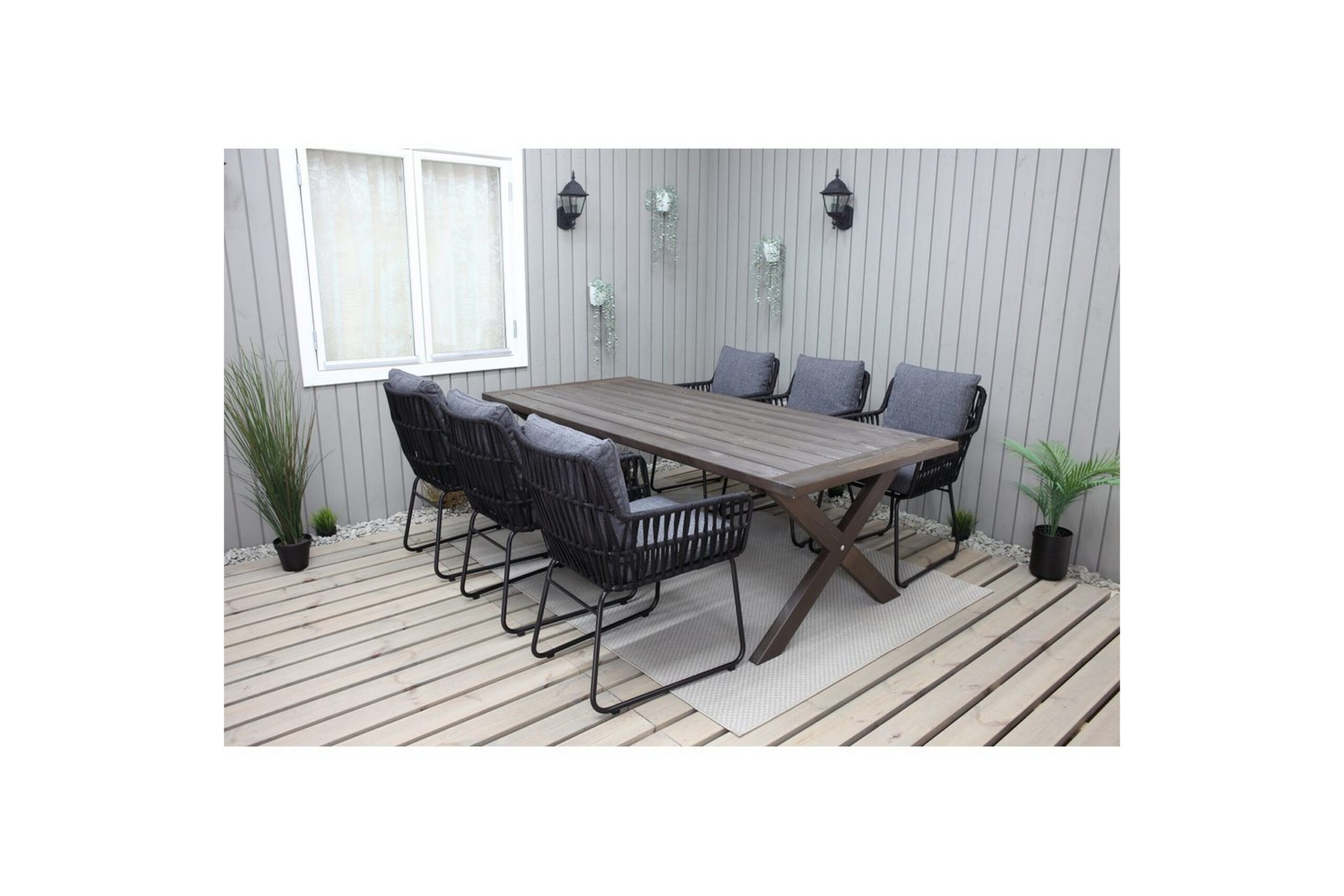 Udendørs møbelgruppe 220 cm Bord & 6 Levanto grå stole Brun - Brun Udendørs møbelgruppe 220 cm Bord & 6 Levanto grå stole Brun - Brun