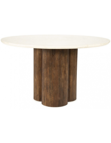 XANNI Rundt spisebord i mangotræ og natursten Ø130 cm - Brun/Beige