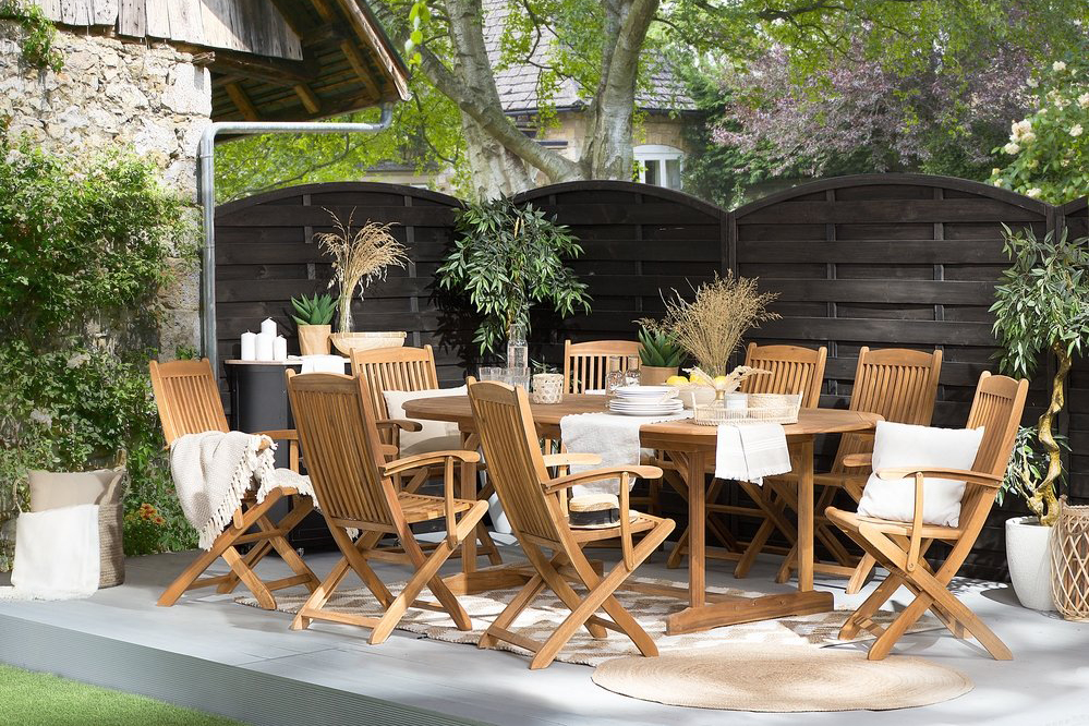 Maui havemøbler med bord + 8 stole - Træ / natur Maui havemøbler med bord + 8 stole - Træ / natur
