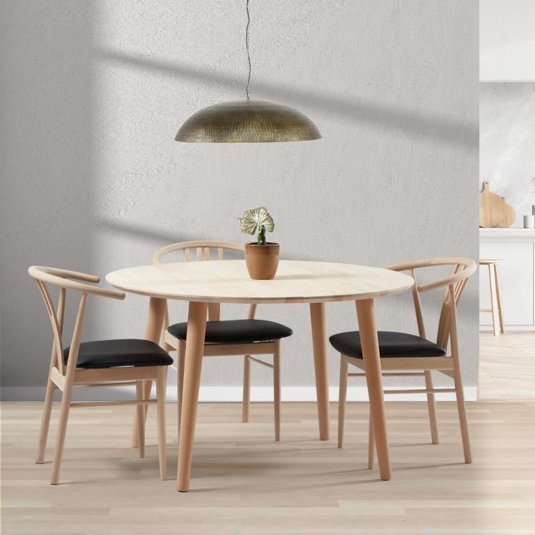 DT 100 - Rundt spisebord med 1 tillægsplade i massiv bøg med størrelse ø 120 cm Ubehandlet DT 100 - Rundt spisebord med 1 tillægsplade i massiv bøg med størrelse ø 120 cm Ubehandlet
