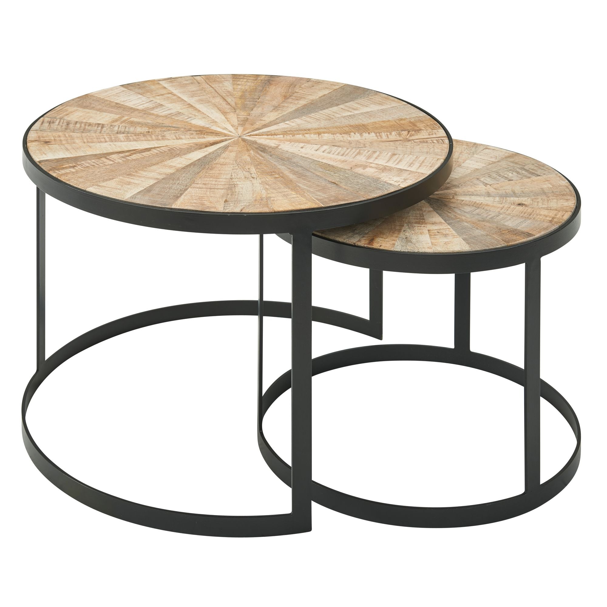 Design sofabord sæt med 2 Mango massivt træ indlejringsborde runde | Sofabord med metalben brun | Dækkeserviet 2-delt redebord træ / metal sort Design sofabord sæt med 2 Mango massivt træ indlejringsborde runde | Sofabord med metalben brun | Dækkeserviet 2-delt redebord træ / metal sort