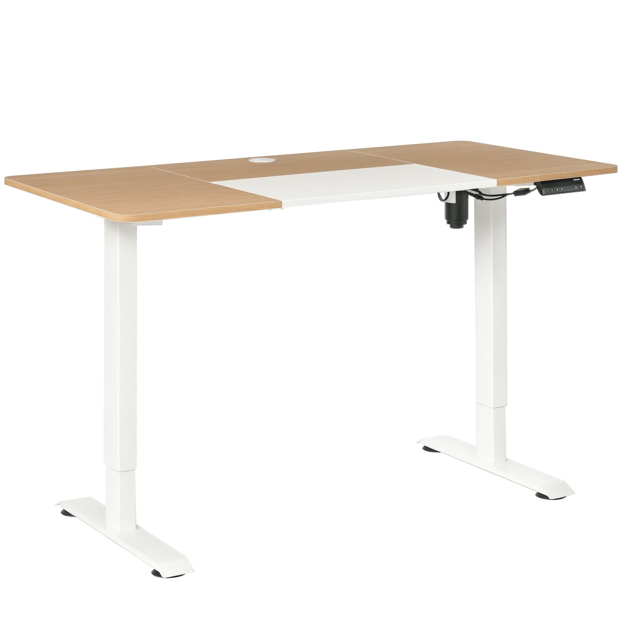 Højdejusterbart skrivebord elektrisk 140 x 70 cm computerbord med 4 hukommelseskontroller, 4-delt bordplade, sit-stee-bord med antikollision, overophedningsbeskyttelse hvid Højdejusterbart skrivebord elektrisk 140 x 70 cm computerbord med 4 hukommelseskontroller, 4-delt bordplade, sit-stee-bord med antikollision, overophedningsbeskyttelse hvid