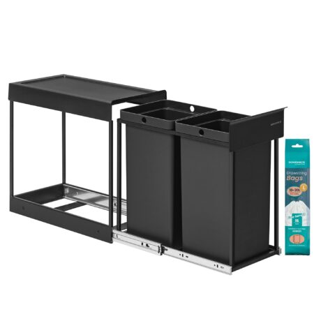 Indbygget køkkenspand med udtræk 2 x 15 l dobbelt rum, stålskinne og ABS-låg, ink black