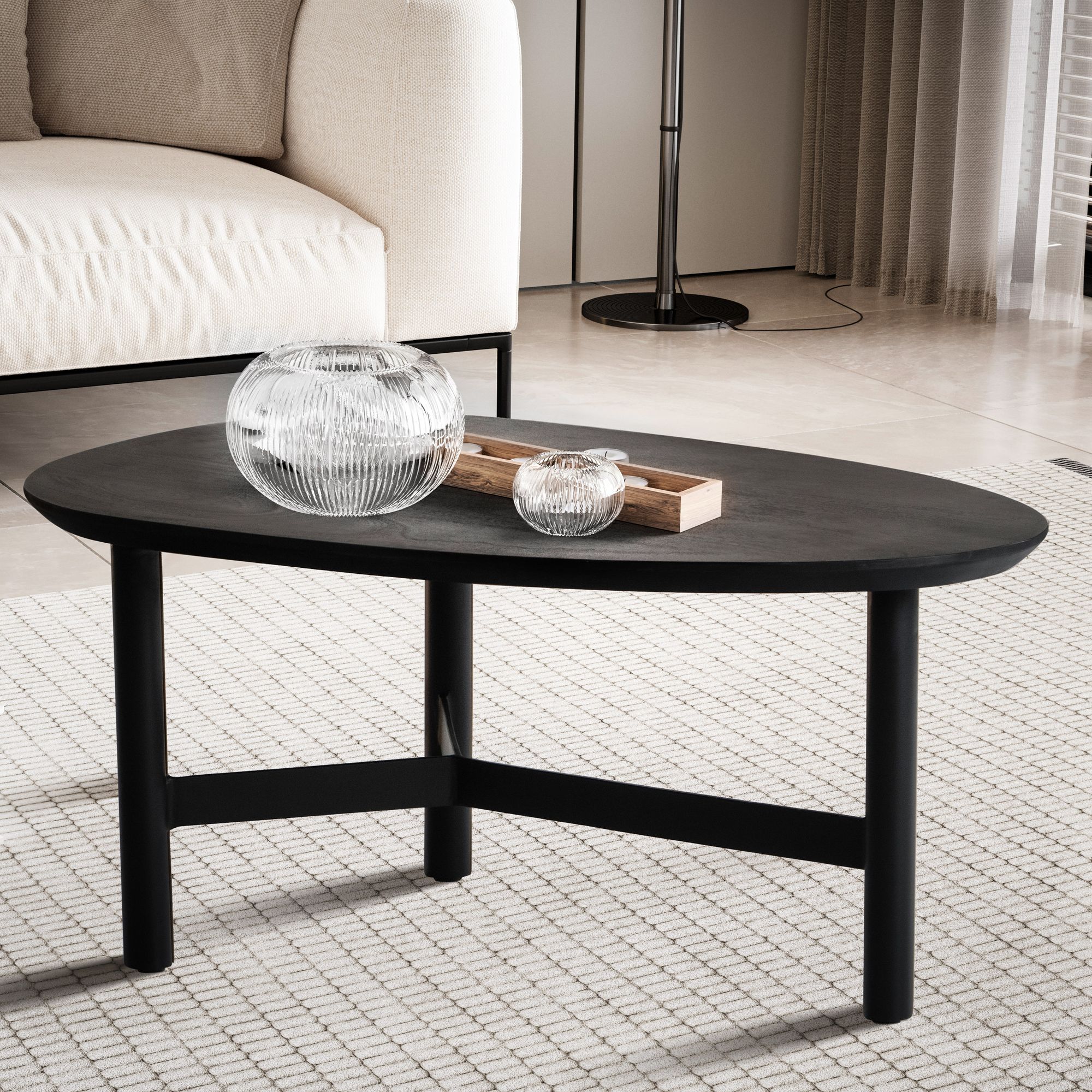 Massivt Træ Sofabord, 86x50x37 cm, sort Massivt Træ Sofabord, 86x50x37 cm, sort