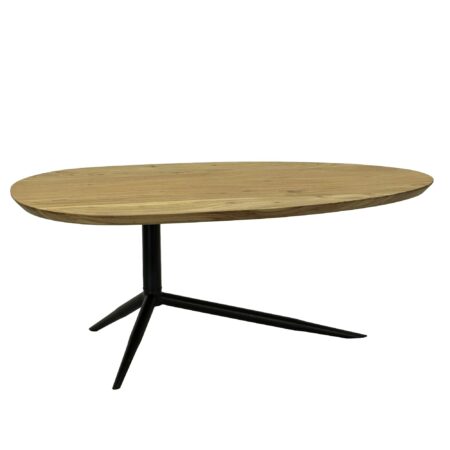 Ovalt sofabord i massivt akacietræ 87 cm, ovalt stuebord med sort metalfod, håndlavet