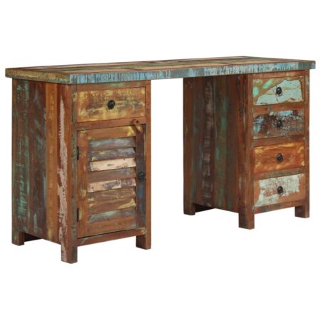 Piedestal-skrivebord 140x50x77 cm massivt genbrugstræ