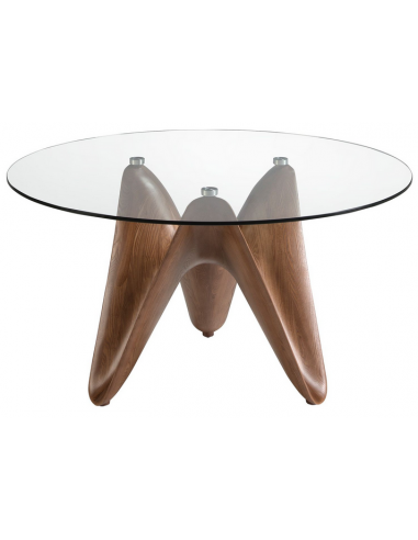 Rundt spisebord i asktræ og glas Ø140 cm - Valnød/Klar