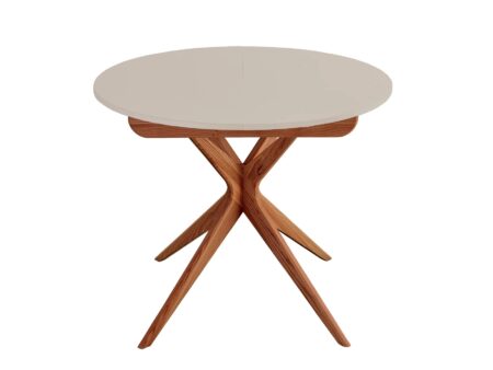 Rundt spisebord med udtræk, 90cm, kan trækkes ud til 130 cm, brun-beige med ege-farvede ben