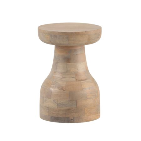 Sidebord i mangotræ, massivt, naturligt bleget, 30x30x42,5 cm, lille lysebrunt rundt sidebord, moderne stuebord, sofabord, højt plantebord