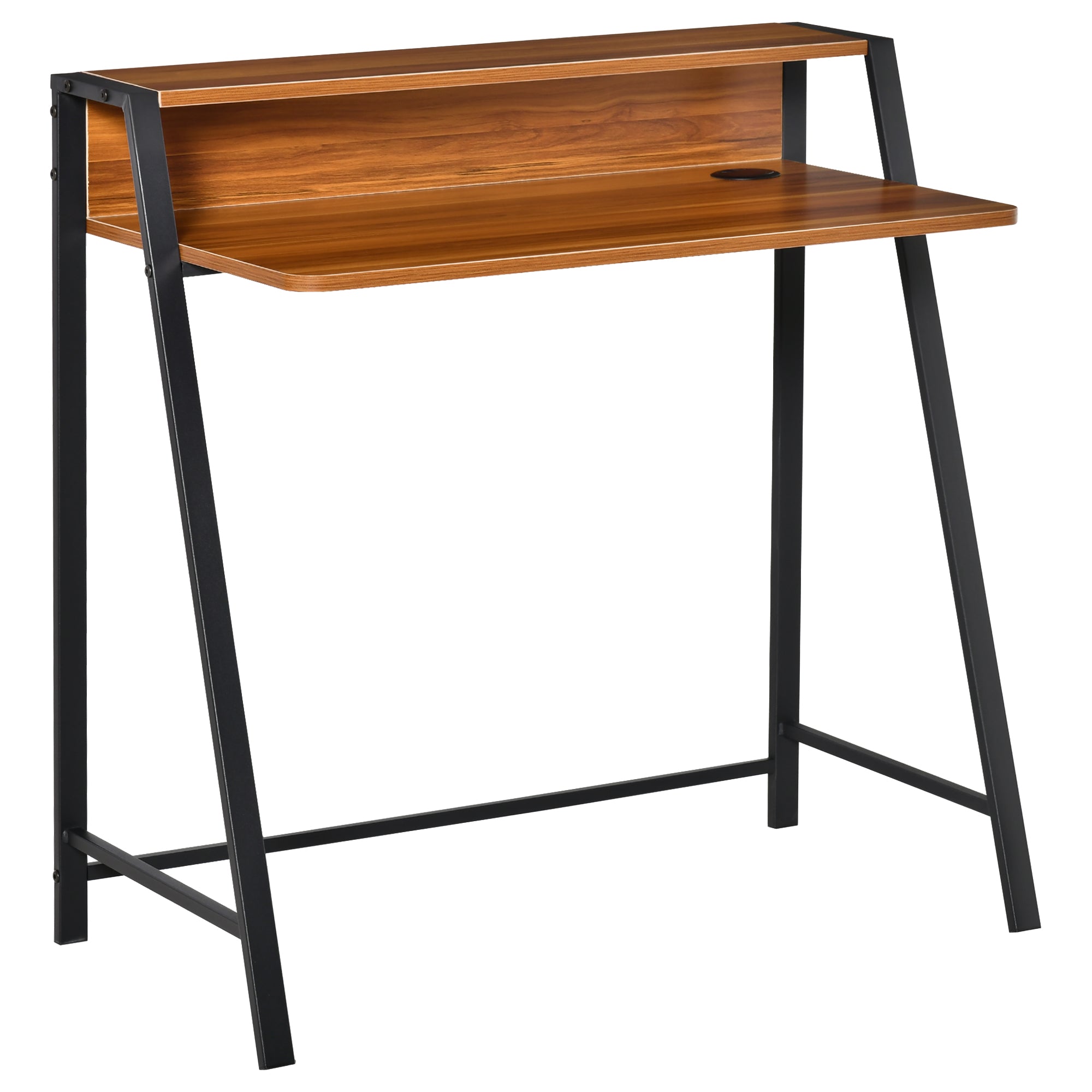 Skrivebord, computerbord med opbevaring og kabelhåndtering, moderne skrivebord med metalramme til studie, soveværelse, hjemmekontor, 84 x 45 x 85 cm, valnød + sort Skrivebord, computerbord med opbevaring og kabelhåndtering, moderne skrivebord med metalramme til studie, soveværelse, hjemmekontor, 84 x 45 x 85 cm, valnød + sort