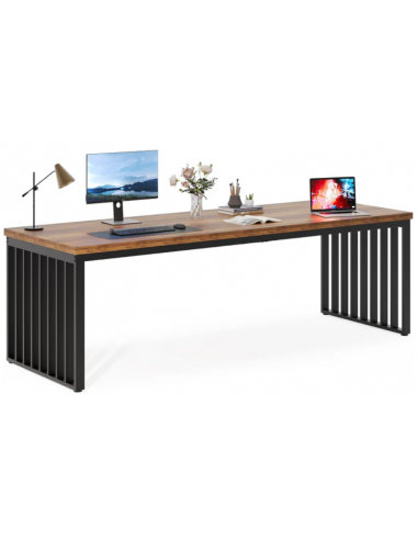 Skrivebord i metal og møbelplade 180 x 60 cm - Sort/Naturbrun