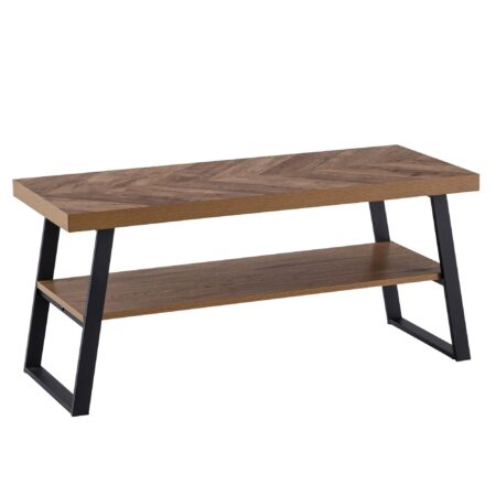 Sofabord 100x40x41 cm brunt sofabord med sildebensmønster, sofabord med metalramme