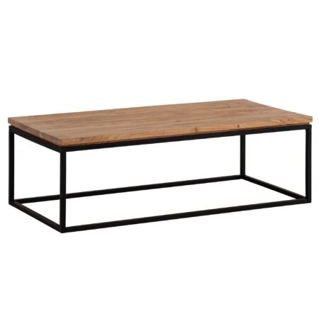 Sofabord 120x60x40 cm, massivt akacietræ, metal sofabord, rektangulært, designer stuebord med naturlig træåring, moderne sofabord til stuen