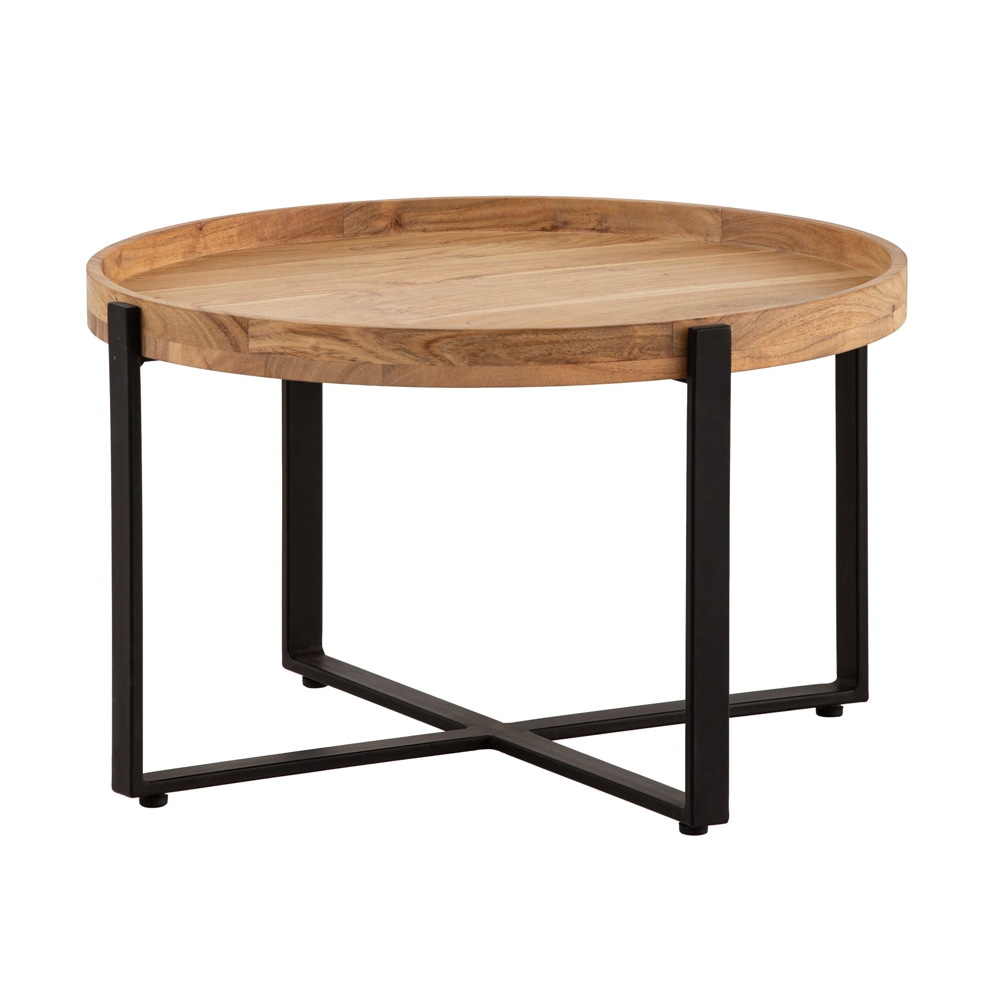 Sofabord 60x60x36 cm akacie massivt træ metal lysebrunt rundt sofabord Sofabord 60x60x36 cm akacie massivt træ metal lysebrunt rundt sofabord
