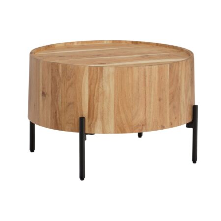 Sofabord i massivt træ i akacie 60x60x41 cm rundt med metalstel