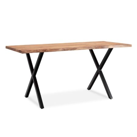skrivebord 140x80x76 cm akacie massivt træ/metal computerbord trækant