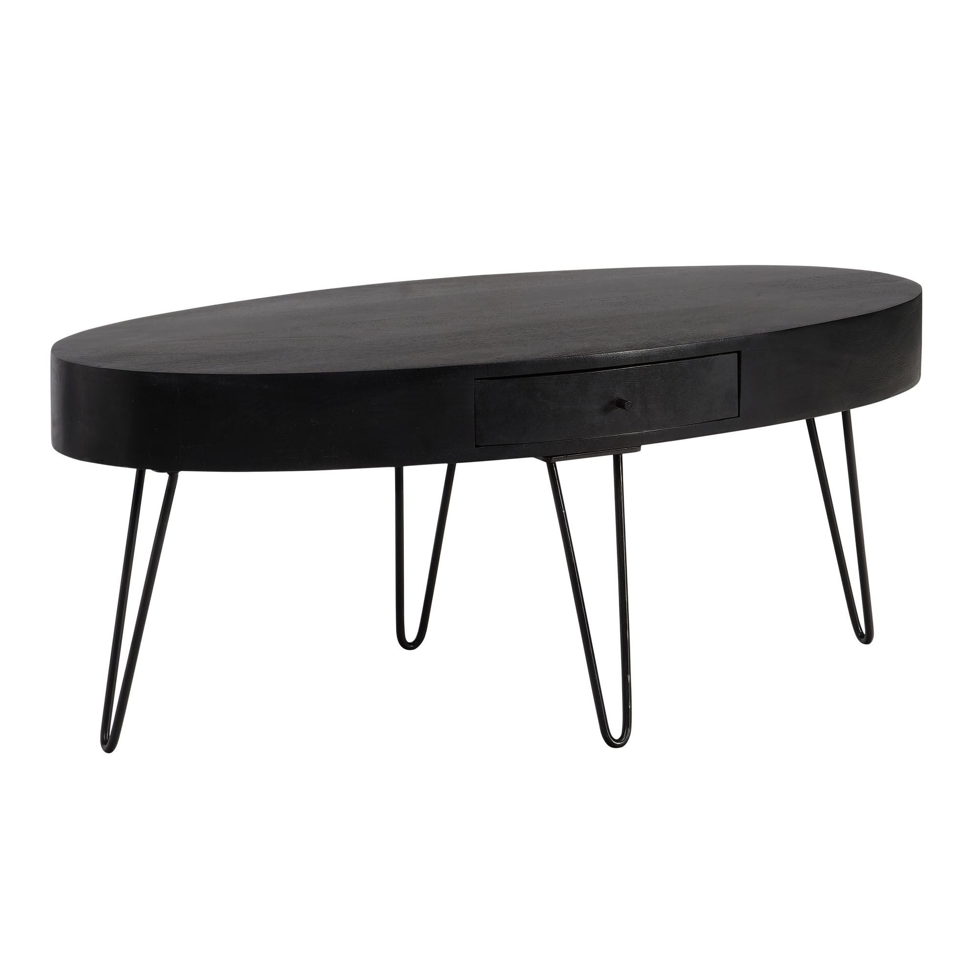 Sofabord 100x50x40 cm, massivt mangotræ og metal, ovalt designer stuebord med skuffe, massivt træ sofabord med opbevaring, stort stuebord med hårnåleben Sofabord 100x50x40 cm, massivt mangotræ og metal, ovalt designer stuebord med skuffe, massivt træ sofabord med opbevaring, stort stuebord med hårnåleben
