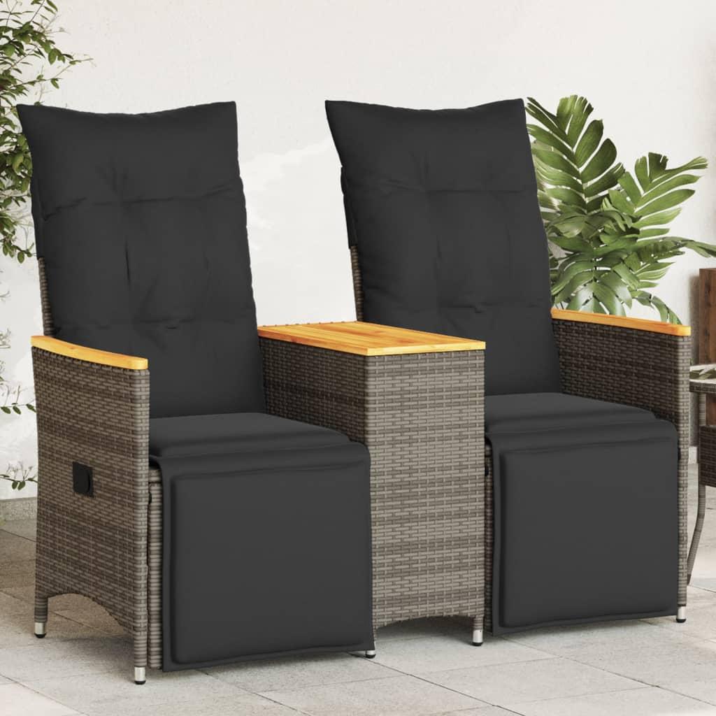 2-personers havesofa med bord og lænefunktion polyrattan grå 2-personers havesofa med bord og lænefunktion polyrattan grå