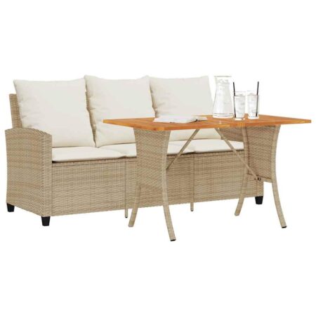 3-personers sofa med hynder og bord polyrattan beige