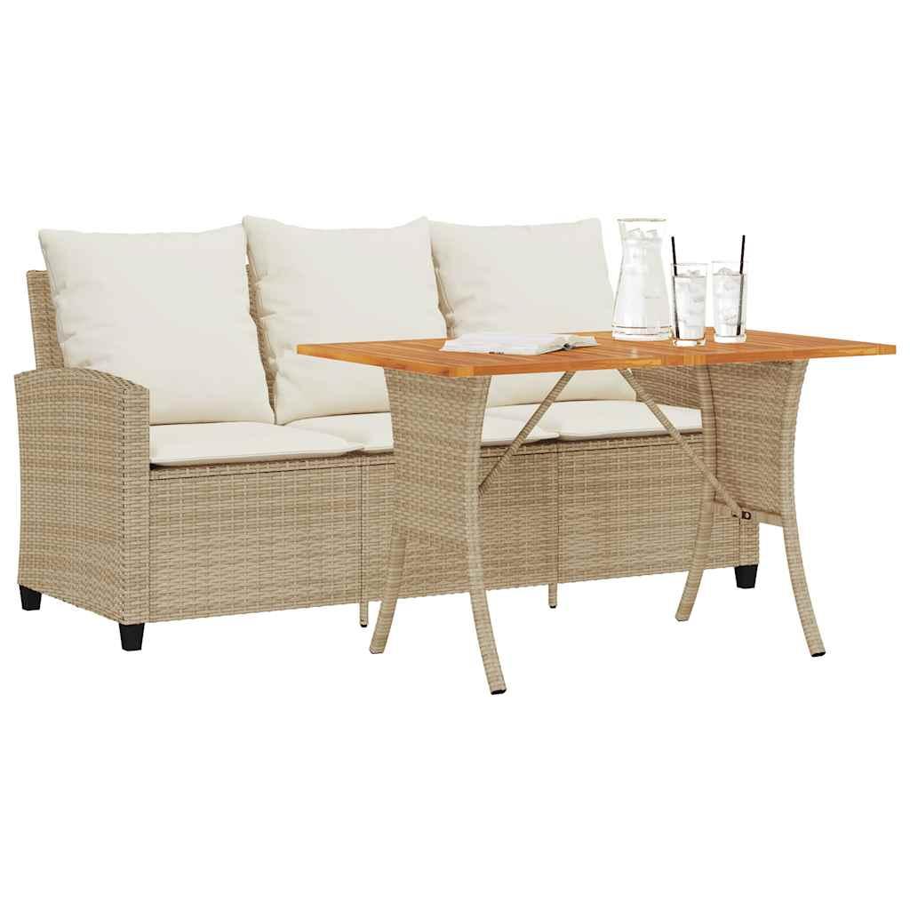 3-personers sofa med hynder og bord polyrattan beige 3-personers sofa med hynder og bord polyrattan beige