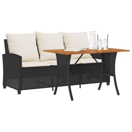 3-personers sofa med hynder og bord polyrattan sort