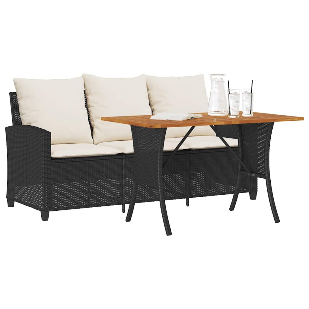 3-personers sofa med hynder og bord polyrattan sort 3-personers sofa med hynder og bord polyrattan sort