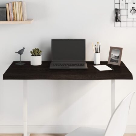 Bordplade 100x50x(2-6) cm behandlet massivt egetræ mørkebrun