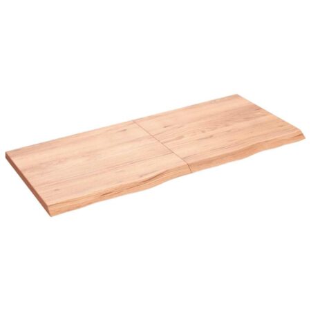 Bordplade 140x60x(2-4) cm behandlet massivt egetræ lysebrun