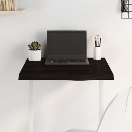 Bordplade 60x60x(2-4) cm behandlet massivt egetræ mørkebrun