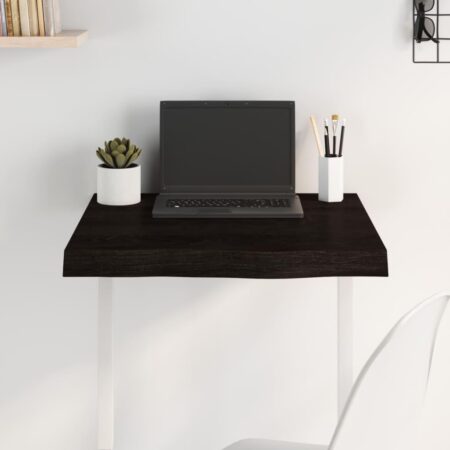Bordplade 60x60x(2-6) cm behandlet massivt egetræ mørkebrun