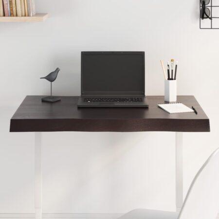 Bordplade 80x40x(2-6) cm naturlig kant behandlet træ mørkebrun