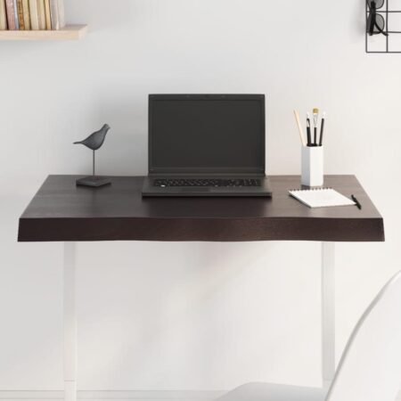 Bordplade 80x50x(2-6) cm naturlig kant behandlet træ mørkebrun