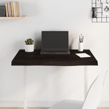Bordplade 80x60x(2-4) cm behandlet massivt egetræ mørkebrun
