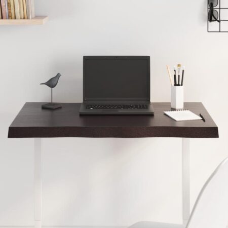 Bordplade 80x60x(2-4) cm naturlig kant behandlet træ mørkebrun