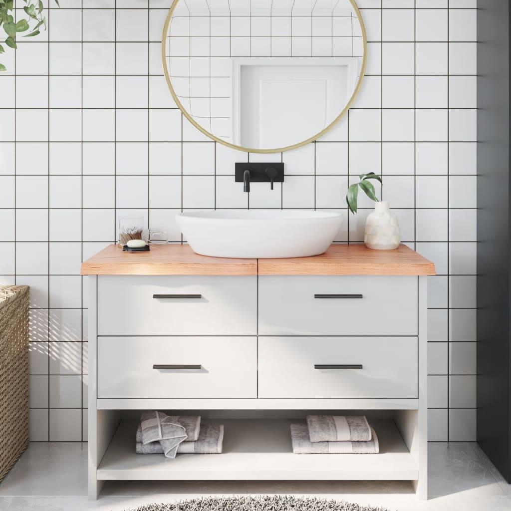 Bordplade til badeværelse 120x60x(2-4) cm massivt træ lysebrun Bordplade til badeværelse 120x60x(2-4) cm massivt træ lysebrun