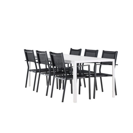 Break havesæt bord 90x205cm hvid, 6 stole sort
