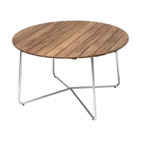 Grythyttan Stålmöbler 9A spisebord Teak-varmforzinket stativ Ø120 cm