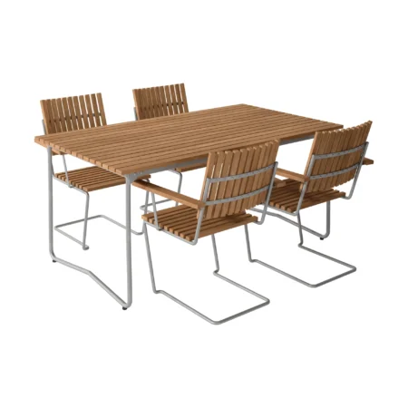 Grythyttan Stålmöbler Bovik bord + 4 stole, teak-varmforzinket stel