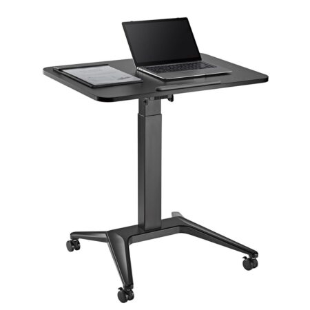 Hæve-/sænkebord til laptop – Maclean MC-453B, mobilt skrivebord med hjul, pneumatisk højdejustering, 80 × 52 cm, max 8 kg, sort