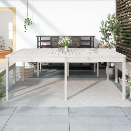 Havebord 203,5x100x76 cm massivt fyrretræ hvid