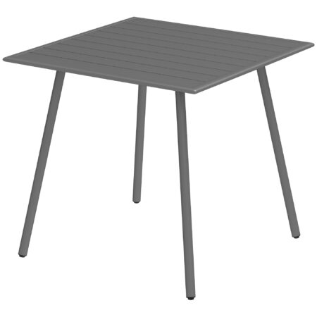Havebord, udendørs spisebord til 4 personer, stålramme, let at rengøre, rustbestandig, 80 x 80 x 74 cm, grå