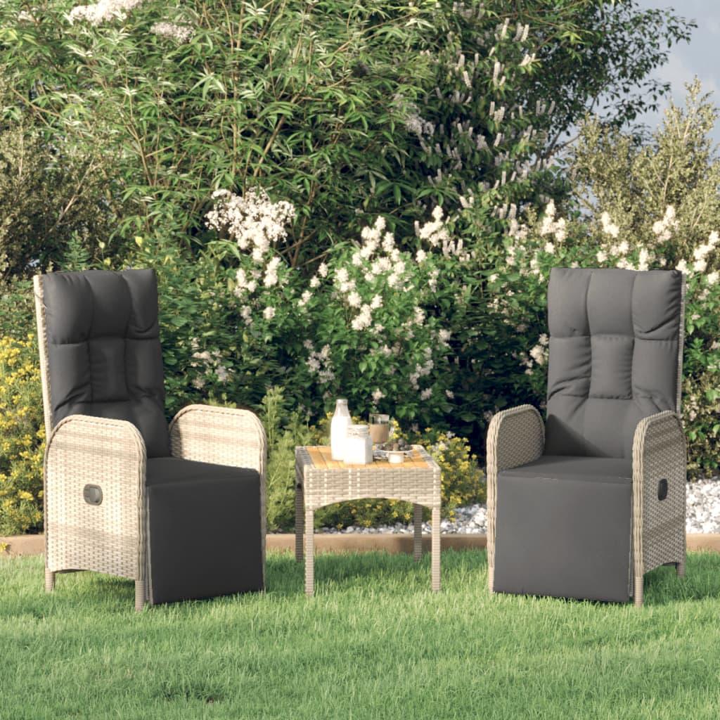 Havestole med lænefunktion 2 stk. med bord polyrattan grå Havestole med lænefunktion 2 stk. med bord polyrattan grå